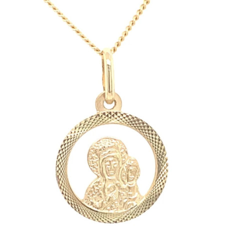 ⭐ Gold medallion of the Virgin Mary and Child in a diamond circle ♥ GoldJewellery