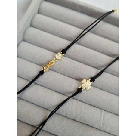 Gold-plated bracelet Black string CLOVER SBZ20 | GoldJewellery