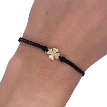 Gold-plated bracelet Black string CLOVER SBZ20 | GoldJewellery
