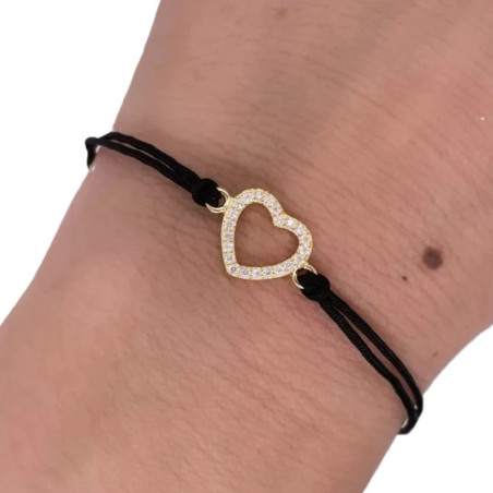 Gold-plated bracelet Black string HEART SBZ24 | GoldJewellery