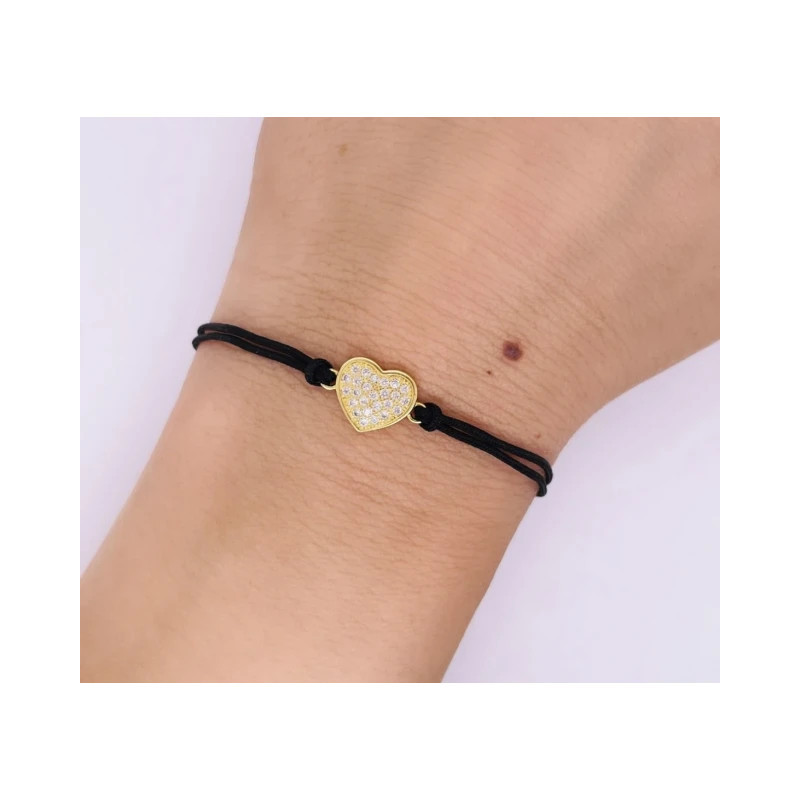 Gold-plated bracelet, black string, HEART, zircons SBZ27 | GoldJewellery Gold-plated bracelet, black string, HEART, zircons SBZ27 | GoldJewellery