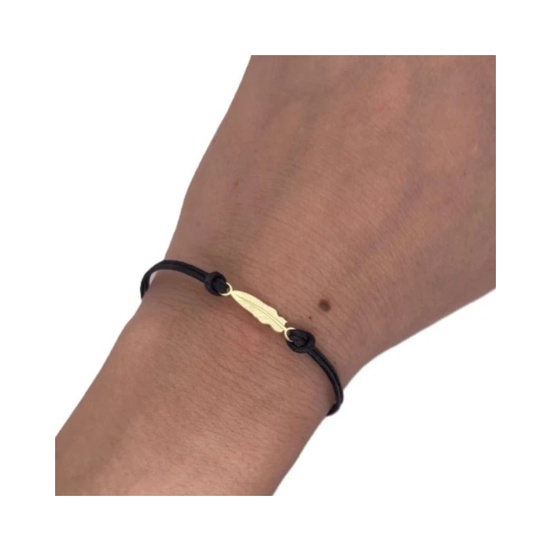 Gold-plated bracelet, black string, FEATHER SBZ32| GoldJewellery