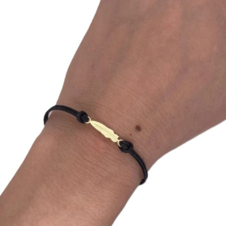 Gold-plated bracelet, black string, FEATHER SBZ32| GoldJewellery