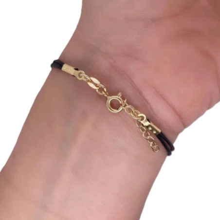 Gold-plated bracelet, black string, FEATHER SBZ32| GoldJewellery