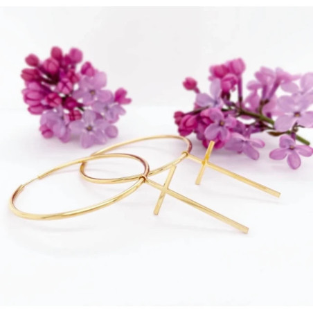 Gold-plated LARGE HOOP earrings with a cross SKZ.19| GoldJewellery