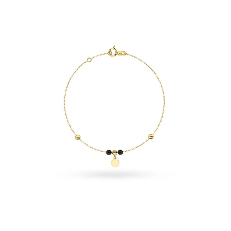 ⭐ Gold bracelet with a full circle pendant, gold and black balls ♥ GoldJewellery