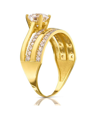 14k Gold Ring with Cubic Zirconia Trio Lines
