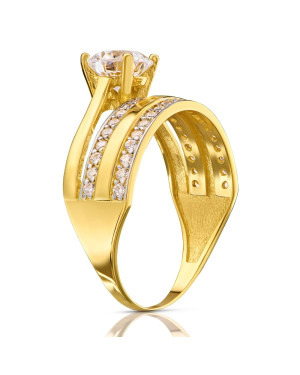 14k Gold Ring with Cubic Zirconia Trio Lines