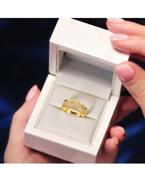 Wide 14k Gold Ring with Pavé Cubic Zirconia