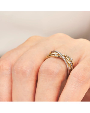 Wide Interwoven 14k Gold Ring with Cubic Zirconia