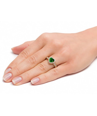 14k Gold Engagement Ring with Green Heart Zirconia | Elegant Heart-Shaped Ring