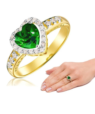14k Gold Engagement Ring with Green Heart Zirconia | Elegant Heart-Shaped Ring