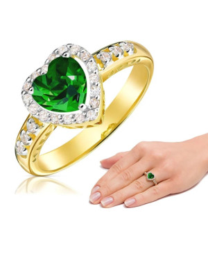 14k Gold Engagement Ring with Green Heart Zirconia | Elegant Heart-Shaped Ring