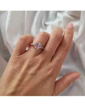 14k Gold Ring with Pink Heart Cubic Zirconia