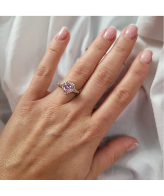 14k Gold Ring with Pink Heart Cubic Zirconia