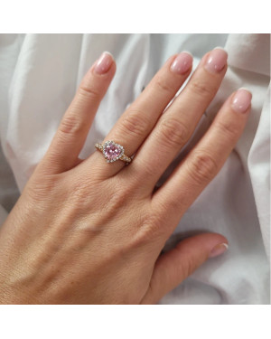 14k Gold Ring with Pink Heart Cubic Zirconia