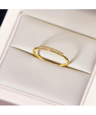 Woven 8k Gold Ring with White Zirconia Line