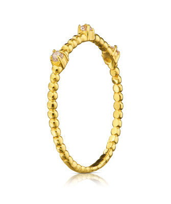 Beaded 8k Gold Ring with White Zirconia Stones