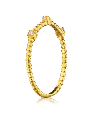 Beaded 8k Gold Ring with White Zirconia Stones