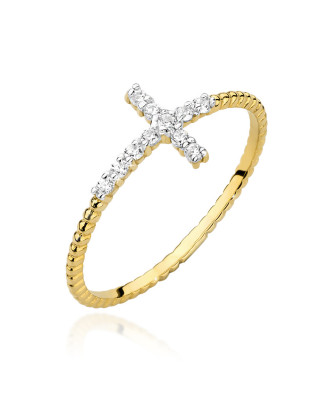 14k Gold Ring with Zirconia Cross