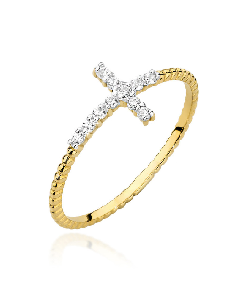 14k Gold Ring with Zirconia Cross