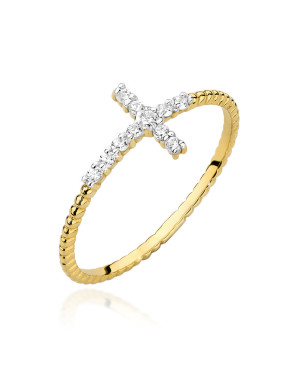 14k Gold Ring with Zirconia Cross