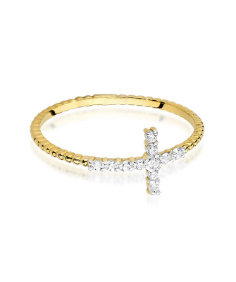14k Gold Ring with Zirconia Cross
