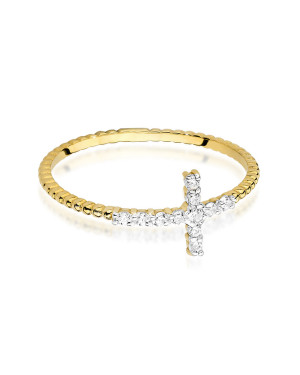 14k Gold Ring with Zirconia Cross