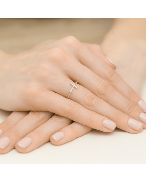 14k Gold Ring with Zirconia Cross