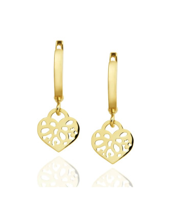14k Gold Dangling Earrings with Oriental Heart Motif