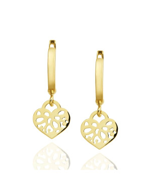 14k Gold Dangling Earrings with Oriental Heart Motif