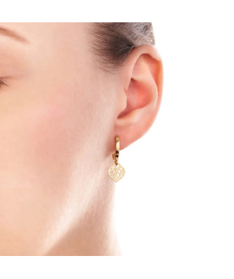 14k Gold Dangling Earrings with Oriental Heart Motif