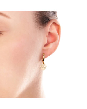 14k Gold Dangling Earrings with Oriental Heart Motif