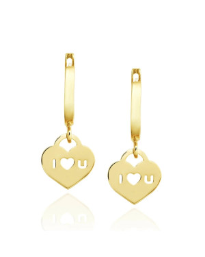 14k Gold Dangling Earrings with “I ♥ U” Heart Charm