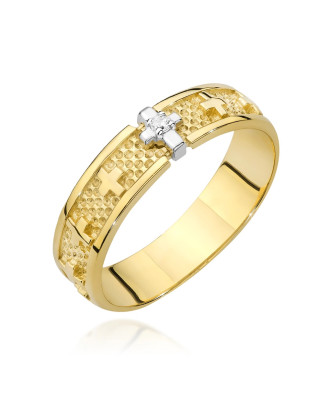 14k Gold Rosary Ring with White Zirconia | Elegant Cross Ring