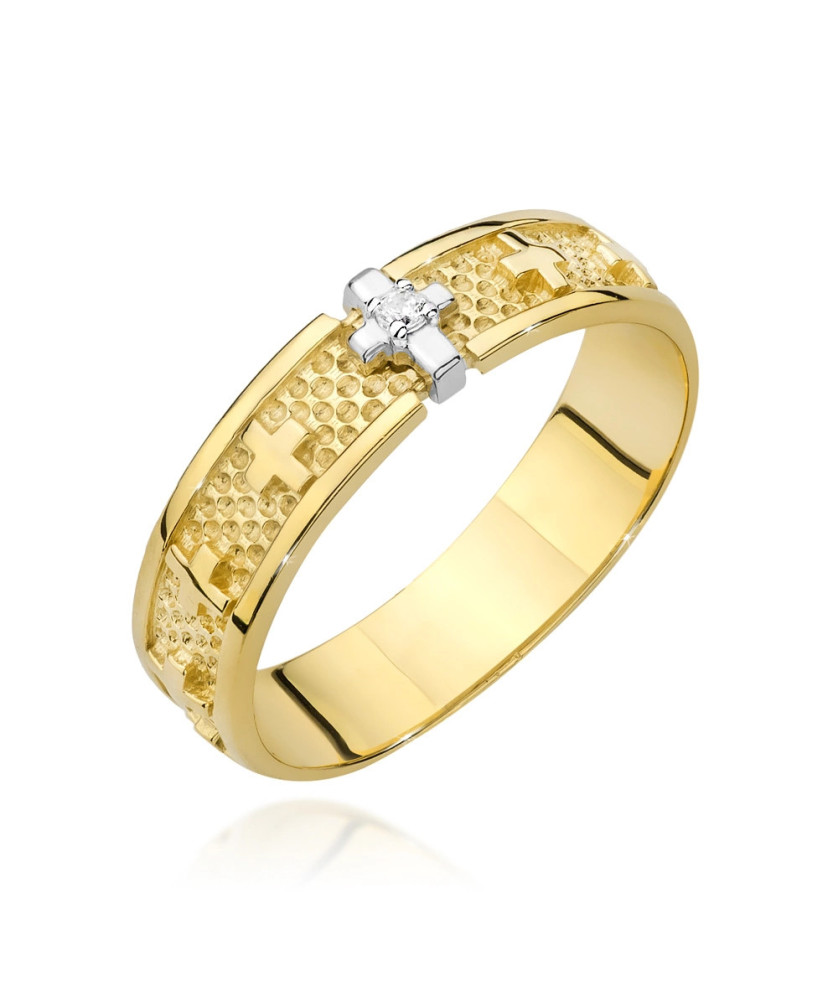 14k Gold Rosary Ring with White Zirconia | Elegant Cross Ring