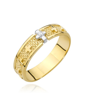 14k Gold Rosary Ring with White Zirconia | Elegant Cross Ring
