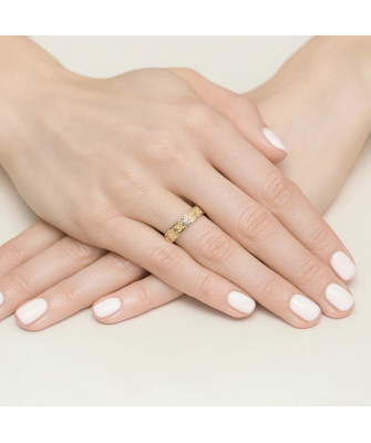 14k Gold Rosary Ring with White Zirconia | Elegant Cross Ring