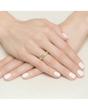 14k Gold Rosary Ring with White Zirconia | Elegant Cross Ring