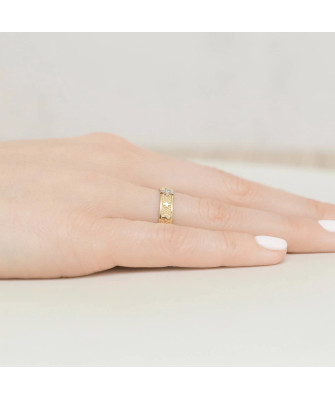 14k Gold Rosary Ring with White Zirconia | Elegant Cross Ring