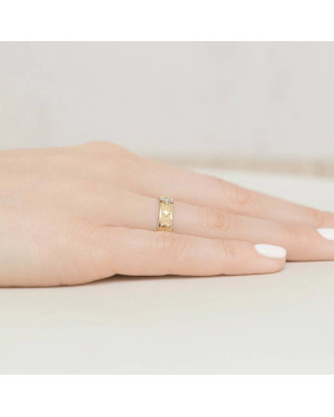 14k Gold Rosary Ring with White Zirconia | Elegant Cross Ring