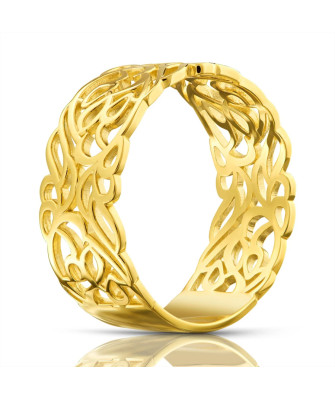 14k Gold Wide Openwork Ring | Elegant Lace Design