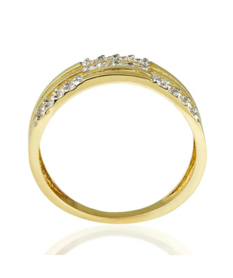 Wide 14k Gold Ring With Cubic Zirconia – Elegant Women’s Gold Ring