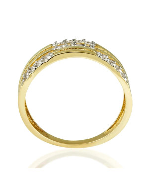 Wide 14k Gold Ring With Cubic Zirconia – Elegant Women’s Gold Ring