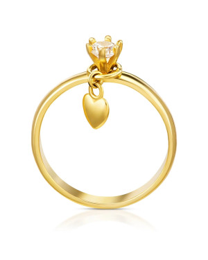 14k Gold Ring with Zirconia and Heart Charm | Romantic Gold Jewellery