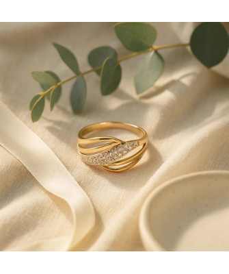 14k Gold Interwoven Zirconia Ring – Elegant Modern Gold Ring