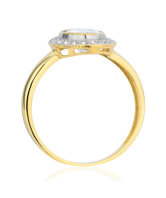 14k Gold Ring with Large Oval Zirconia – Double Halo Design