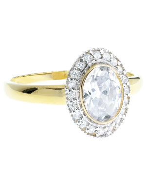 14k Gold Ring with Large Oval Zirconia – Double Halo Design
