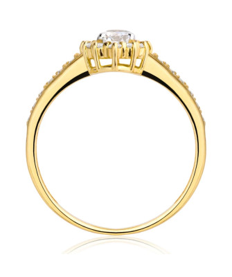 14k Gold Ring with Oval Cubic Zirconia – Halo Design & Side Stones