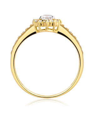 14k Gold Ring with Oval Cubic Zirconia – Halo Design & Side Stones